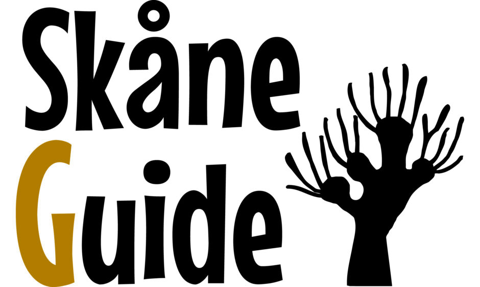 Logotype för SkåneGuide med ett träd i svart siluett bredvid texten